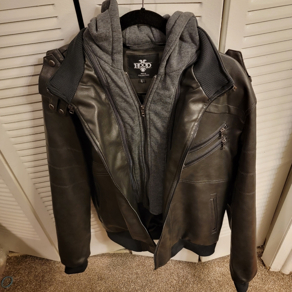 Men's Leather Hooded Jacket